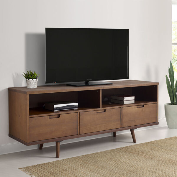 Ivy 58-inch 3 Drawer Mid Century Modern TV Stand - Walnut, image 1