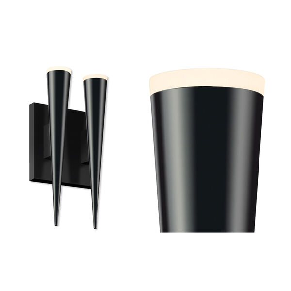 Micro Cone Satin Black LED Two Light Double Cone Wall Sconce, image 2
