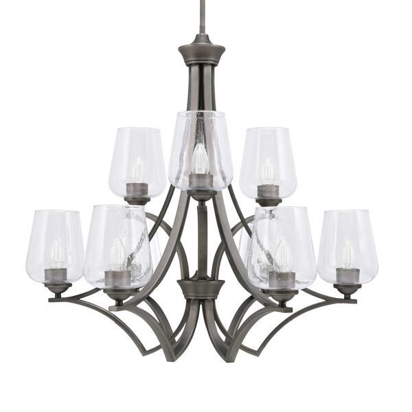 Zilo Graphite Nine-Light Chandelier with Five-Inch Clear Bubble Glass, image 1