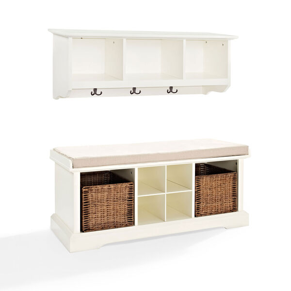 Hayden White Two Piece Entryway Bench and Shelf Set, image 1