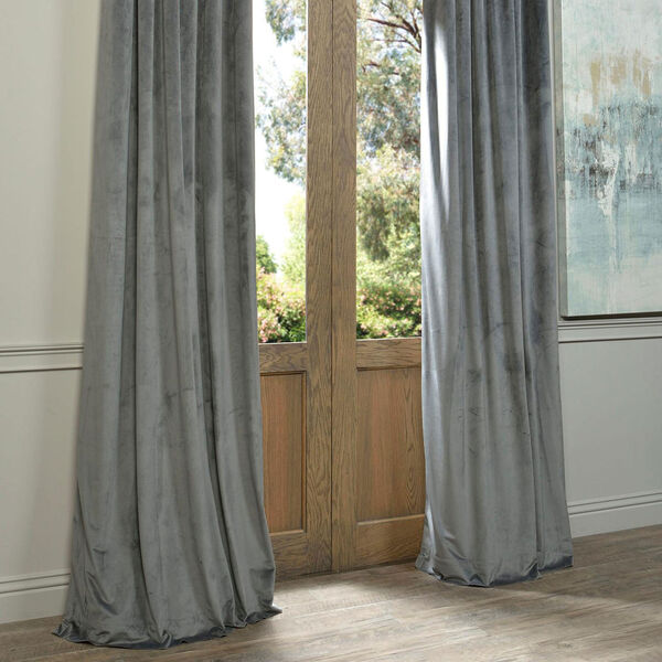 Natural Grey Blackout Velvet Pole Pocket Single Panel Curtain 50 x 84, image 6