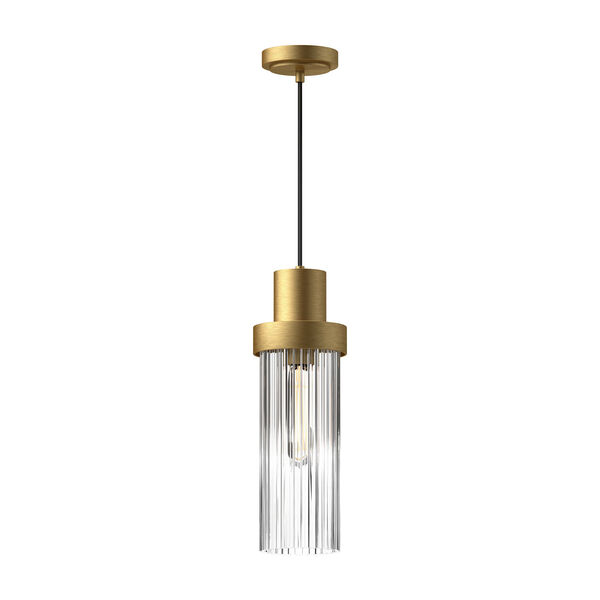 Kent Brushed Gold One-Light Mini Pendant with Clear Ribbed Glass, image 1