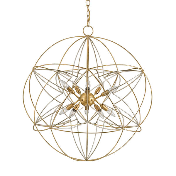Zenda Contemporary Gold and Silver Leaf Ten-Light Globe Pendant, image 1