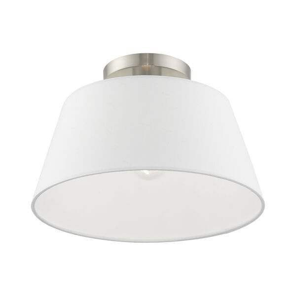 Belclaire Brushed Nickel 13-Inch One-Light Ceiling Mount with Hand Crafted Off-White Hardback Shade, image 4