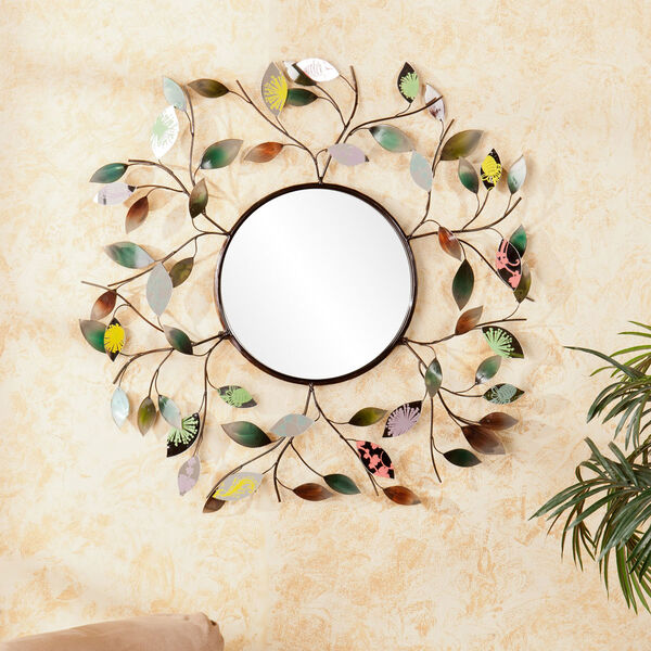 Multicolored Decorative Metallic Leaf Wall Mirror, image 1