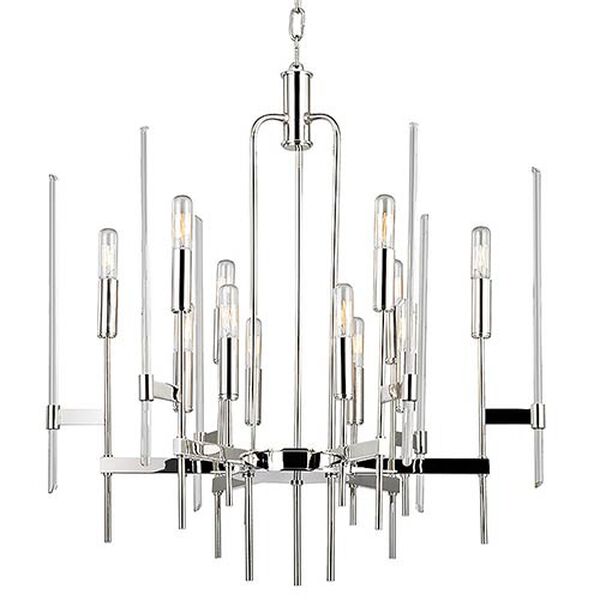 Bari Polished Nickel 12-Light Chandelier with Clear Glass, image 1