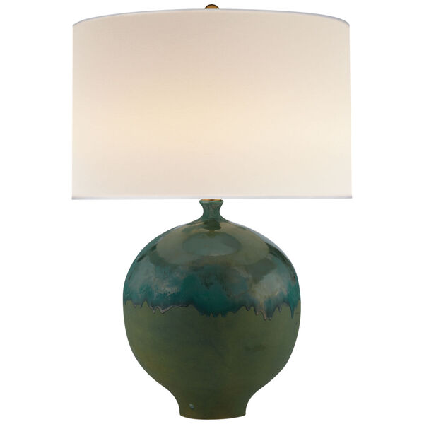 Gaios Table Lamp in Volcanic Verdi with Linen Shade by AERIN, image 1