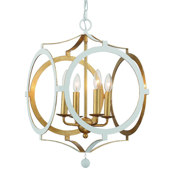 Odelle Matte White and Antique Gold Four-Light Chandelier, image 1