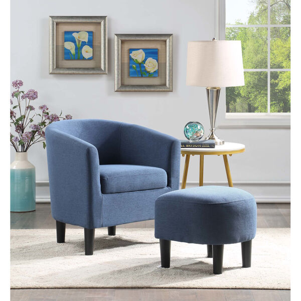 Take a Seat Blue Linen Churchill Accent Chair with Ottoman, image 2