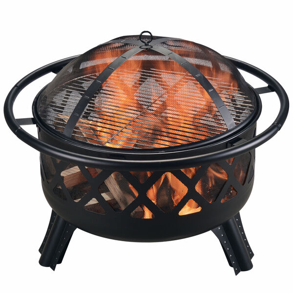 Black Outdoor 30-Inch Round Steel Wood Burning Fire Pit, image 3