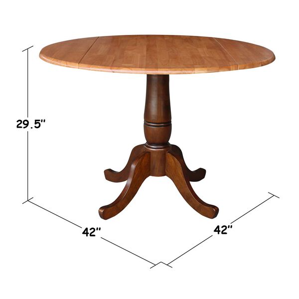Cinnamon and Espresso 30-Inch Round Top Dual Drop Leaf Pedestal Table, image 5