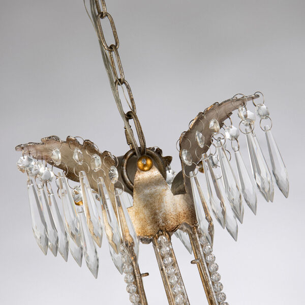 Louis Distressed Silver and Gold Three-Light Chandelier, image 2