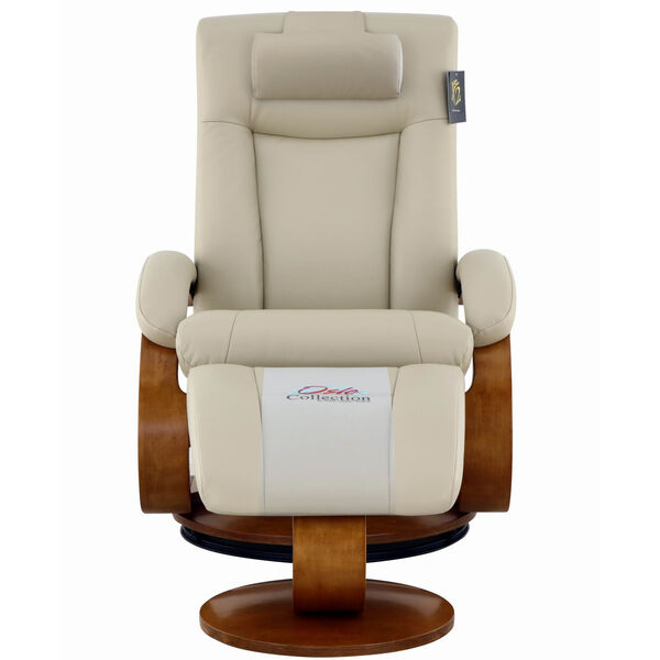 Selby Alpine Black Beige Breathable Air Leather Manual Recliner with Ottoman and Cervical Pillow, image 5