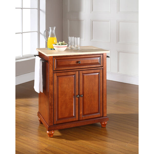 Cambridge Natural Wood Top Portable Kitchen Island in Classic Cherry Finish, image 4