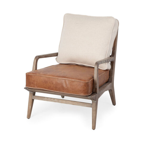 Harman II Off-White and Brown Leather Seat Arm Chair, image 1