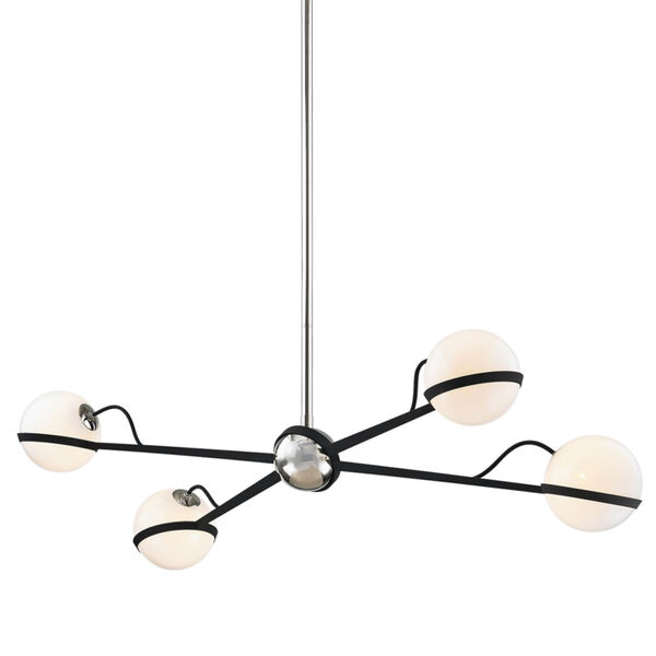 Ace Carbide Black with Polished Nickel Four-Light Chandelier, image 1