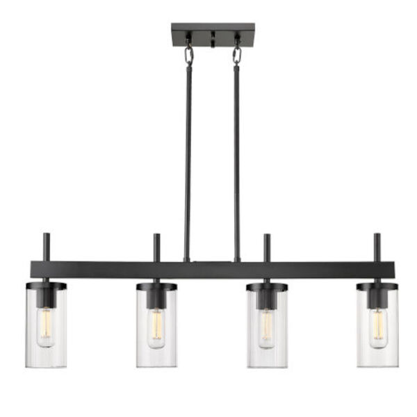 Elle Matte Black Four-Light Pendant with Ribbed Clear Glass Shade, image 3
