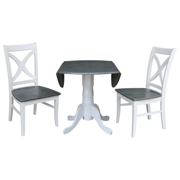 White and Heather Gray 42-Inch Dual Drop Leaf Dining Table with X-back Chairs, Three-Piece, image 5