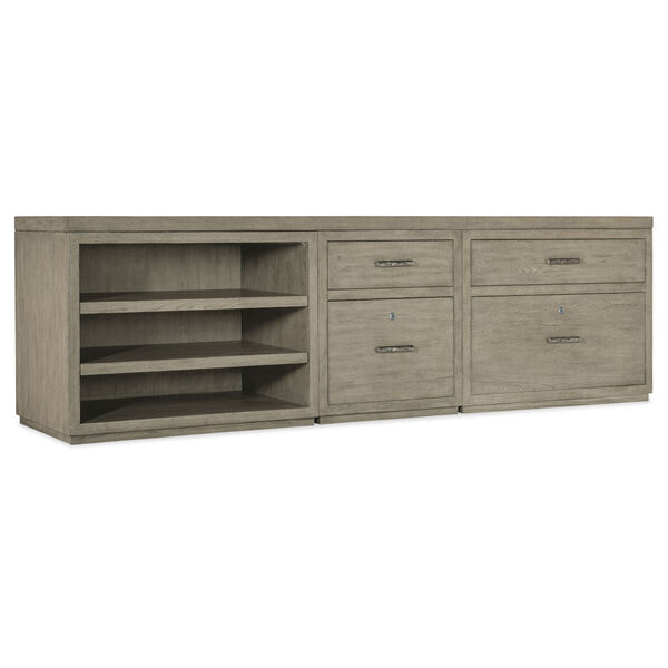 Linville Falls Smoked Gray 96-Inch Credenza with File, Lateral File and Open Desk Cabinet, image 1