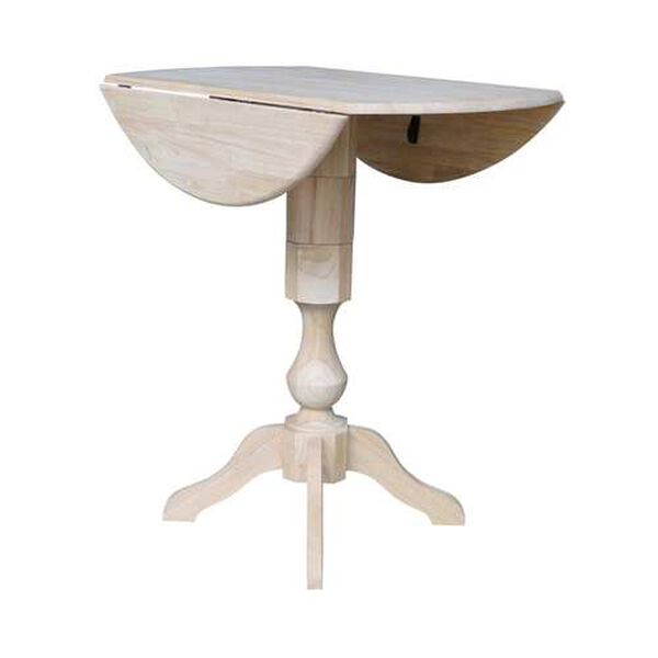 Gray and Beige 42-Inch Round Pedestal Dual Drop Leaf Table, image 3