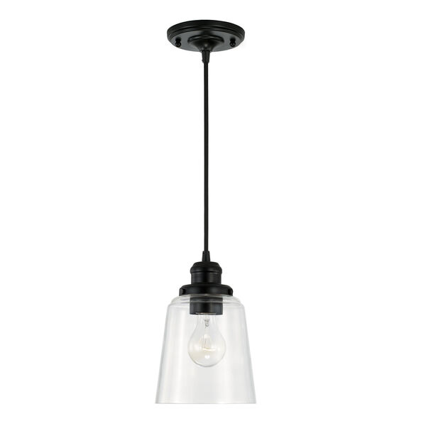 Fallon Matte Black One-Light Mini Pendant with Clear Glass Shade and Braided Cord, image 1