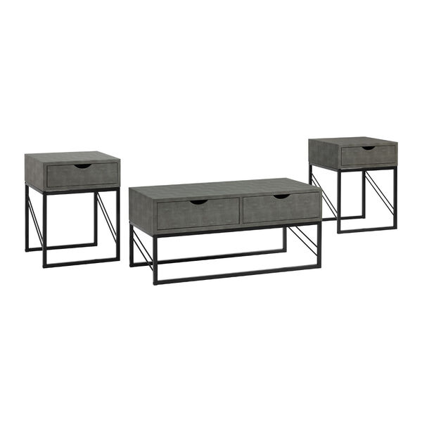 Grey and Black Coffee Table and Side Table Set, 3-Piece, image 2