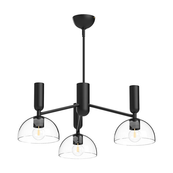Jude Matte Black and Clear Glass Three-Light Chandelier, image 1