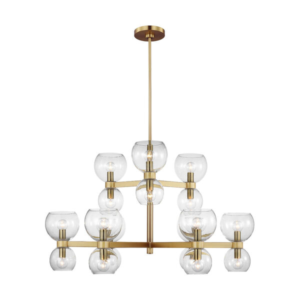 Londyn Burnished Brass 18-Light Chandelier with Clear Shade, image 1