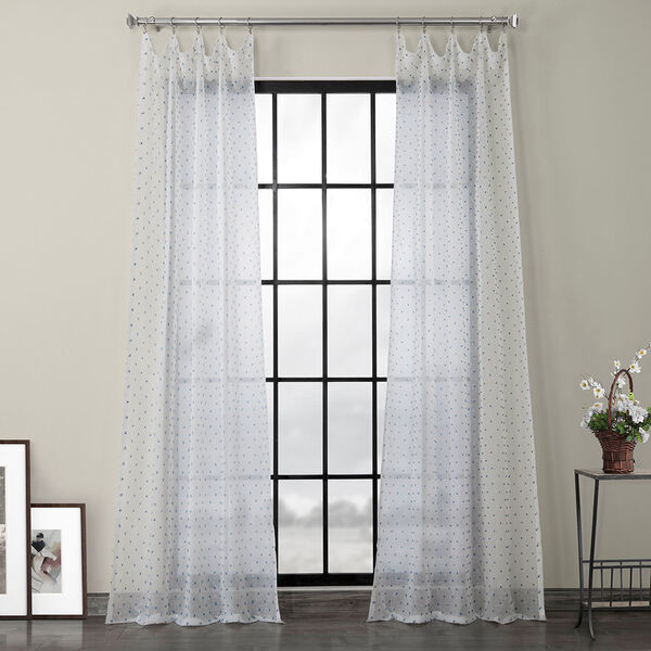 Blue Patterned Linen Sheer Curtain Single Panel, image 1