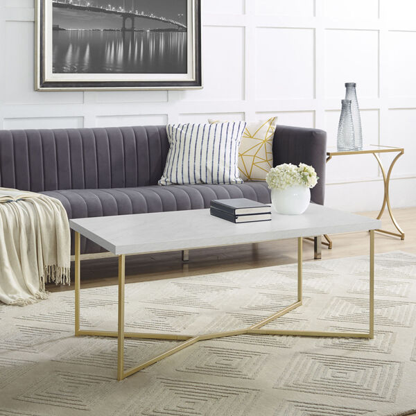White Faux Marble and Gold Coffee Table, image 1