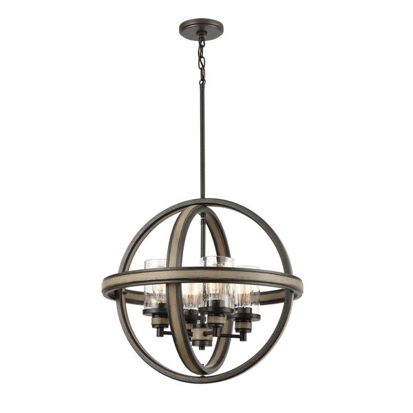 Beaufort Anvil Iron and Distressed Antique Graywood Four-Light Chandelier, image 3
