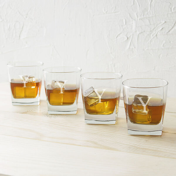 Personalized Rocks Glasses, Letter Y, Set of 4, image 1