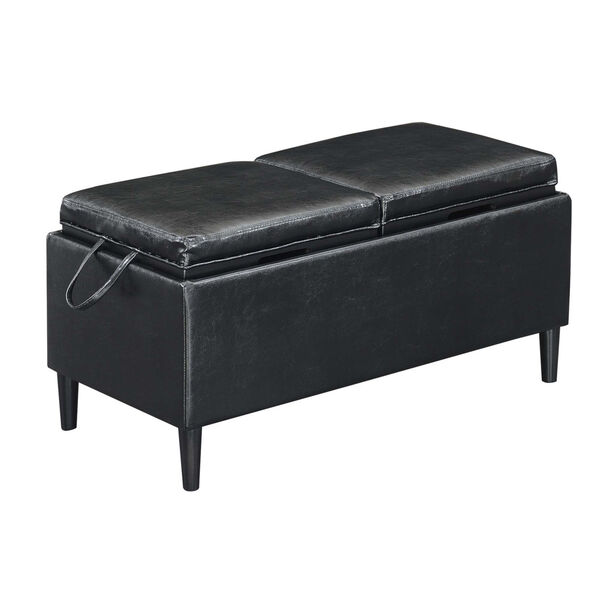 Designs 4 Comfort Black Faux Leather 16-Inch Storage Ottoman with Trays, image 4