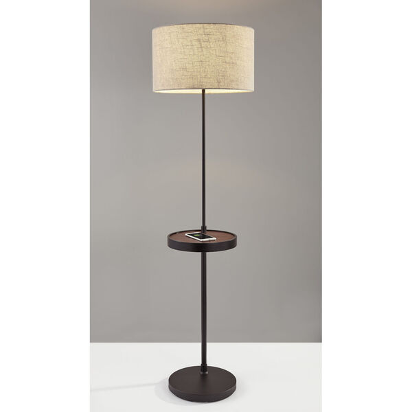 Oliver Matte Black and Walnut Wood One-Light  Wireless Charging Shelf Floor Lamp, image 3