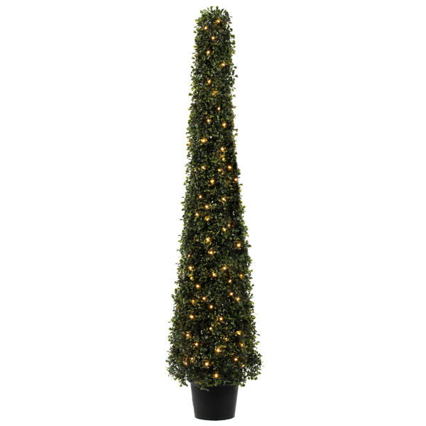 Green 4-Feet LED 100-Lights Potted Boxwood Cone with UV Resistant, image 1