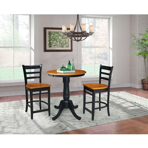 Black and Cherry 30-Inch Round Pedestal Counter Height Table with Two Counter Stool, Three-Piece, image 1