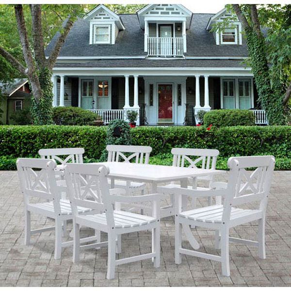 Bradley Outdoor 7-piece Wood Patio Dining Set in White, image 5