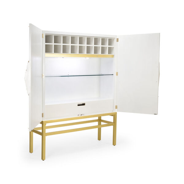 Shayla Copas White and Metallic Satin Gold Bar Cabinet, image 2