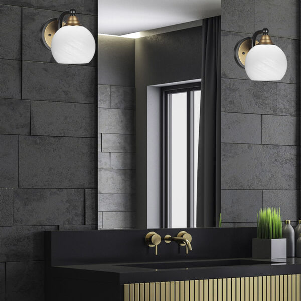 Paramount Matte Black and Brass One-Light 7-Inch Wall Sconce with White Marble Glass, image 2