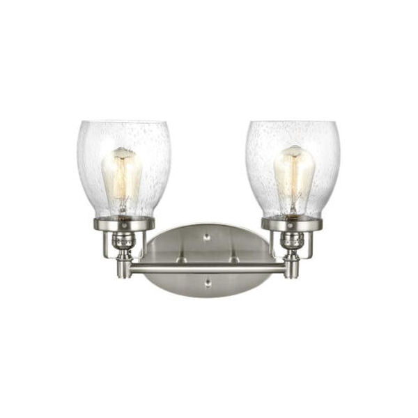 Belton Brushed Nickel Two-Light LED Wall Bath Fixture with Seeded Glass, image 2
