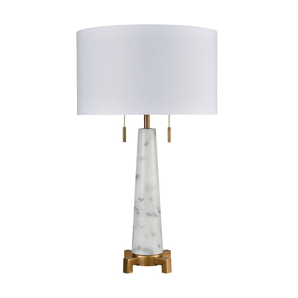 Rocket Alabaster and Aged Brass Two-Light Table Lamp, image 2