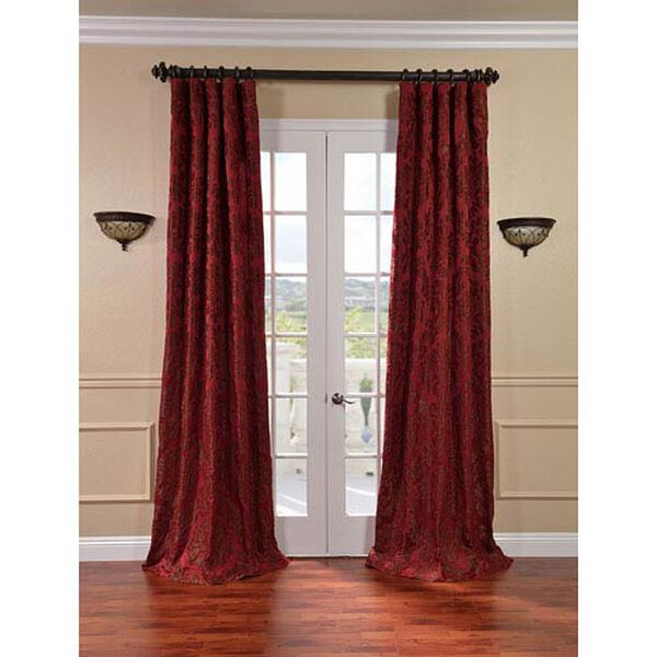 Astoria Red and Bronze Faux Silk Jacquard Single Panel Curtain, 50 X 120, image 1