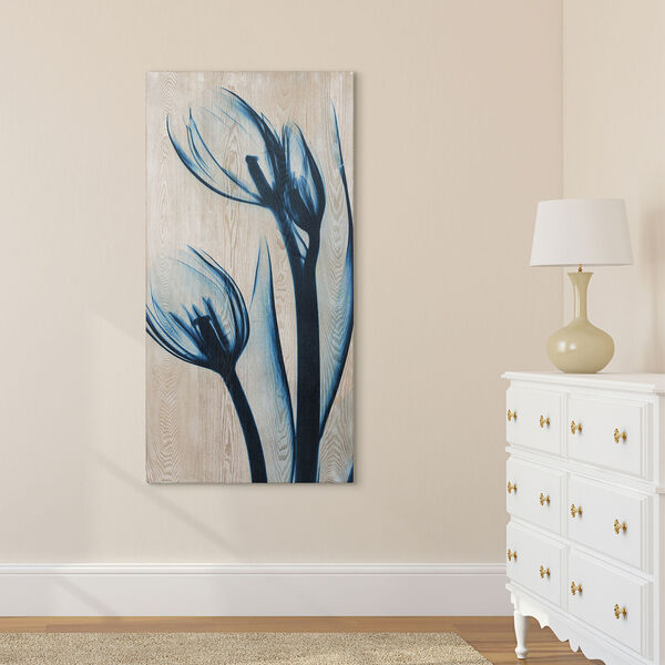Blue Tulips II Giclee Printed on Hand Finished Ash Wood Wall Art, image 1