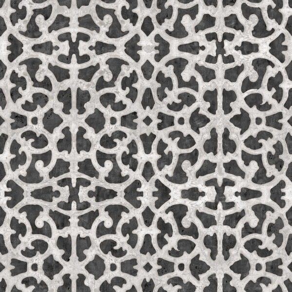 Black and White Scroll Gate Peel and Stick Wallpaper - SAMPLE SWATCH ONLY, image 1