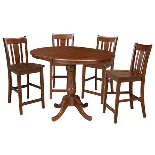 Espresso Round Counter Height Table with 12-Inch Leaf and Stools, 5-Piece, image 1