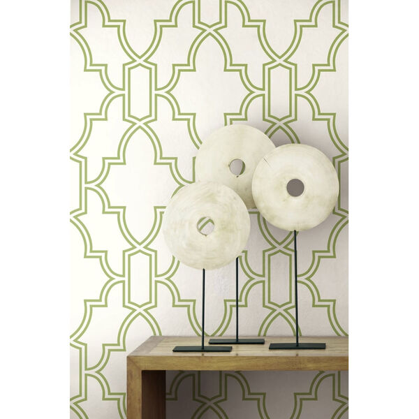 NextWall Green and White Tile Trellis Peel and Stick Wallpaper, image 3