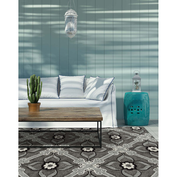 Peranakan Tile Gray, Silver and Black Indoor/Outdoor Rug, image 5