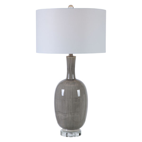 Leanna Light Gray One-Light Table Lamp with Round Hardback Drum Shade, image 1