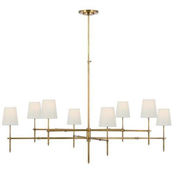Bryant Antique Brass Eight-Light Grande Two Tier Chandelier with Linen Shades by Thomas O'Brien, image 1