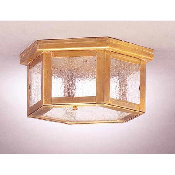 Williams Antique Brass One-Light Outdoor Flush Mount with Seedy Marine Glass, image 1
